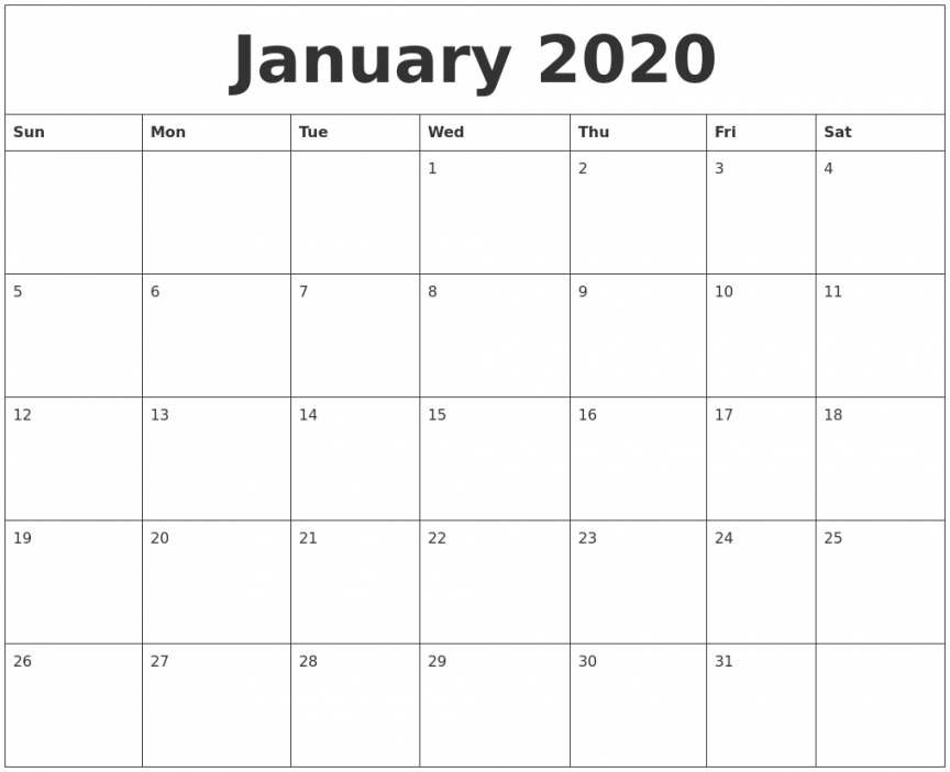 Printable Word Calendar 2020