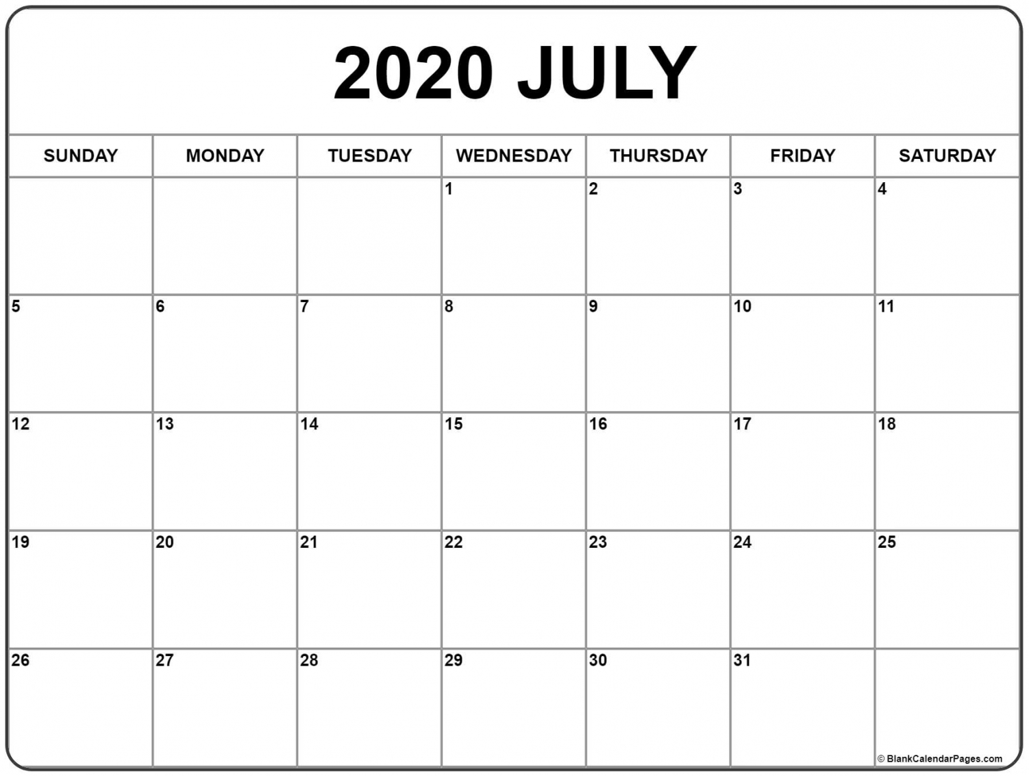 July 2020 Calendar Printable