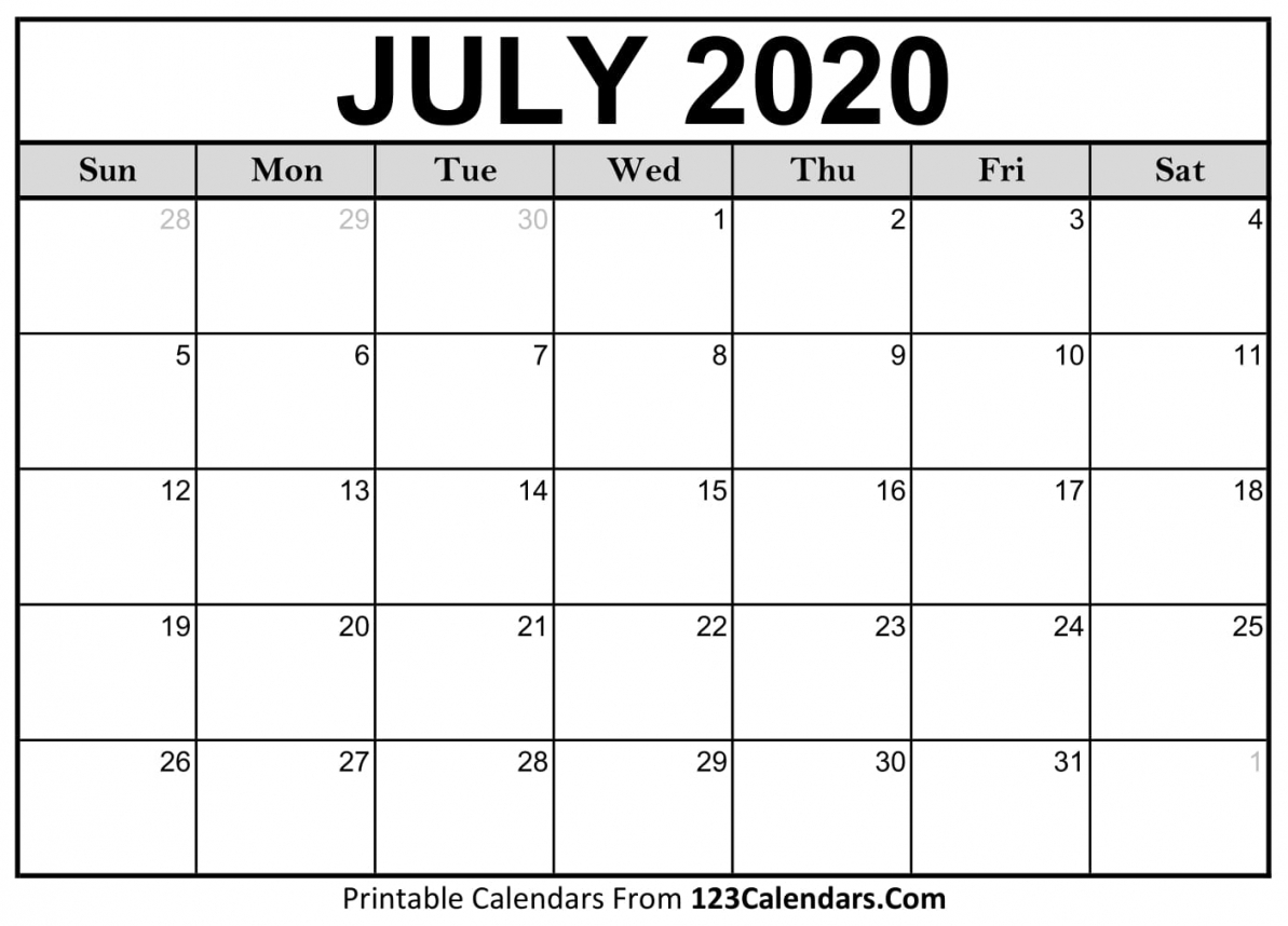 July 2020 Calendar Printable