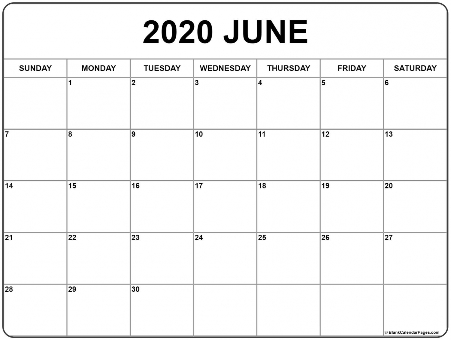 June 2020 Calendar Printable