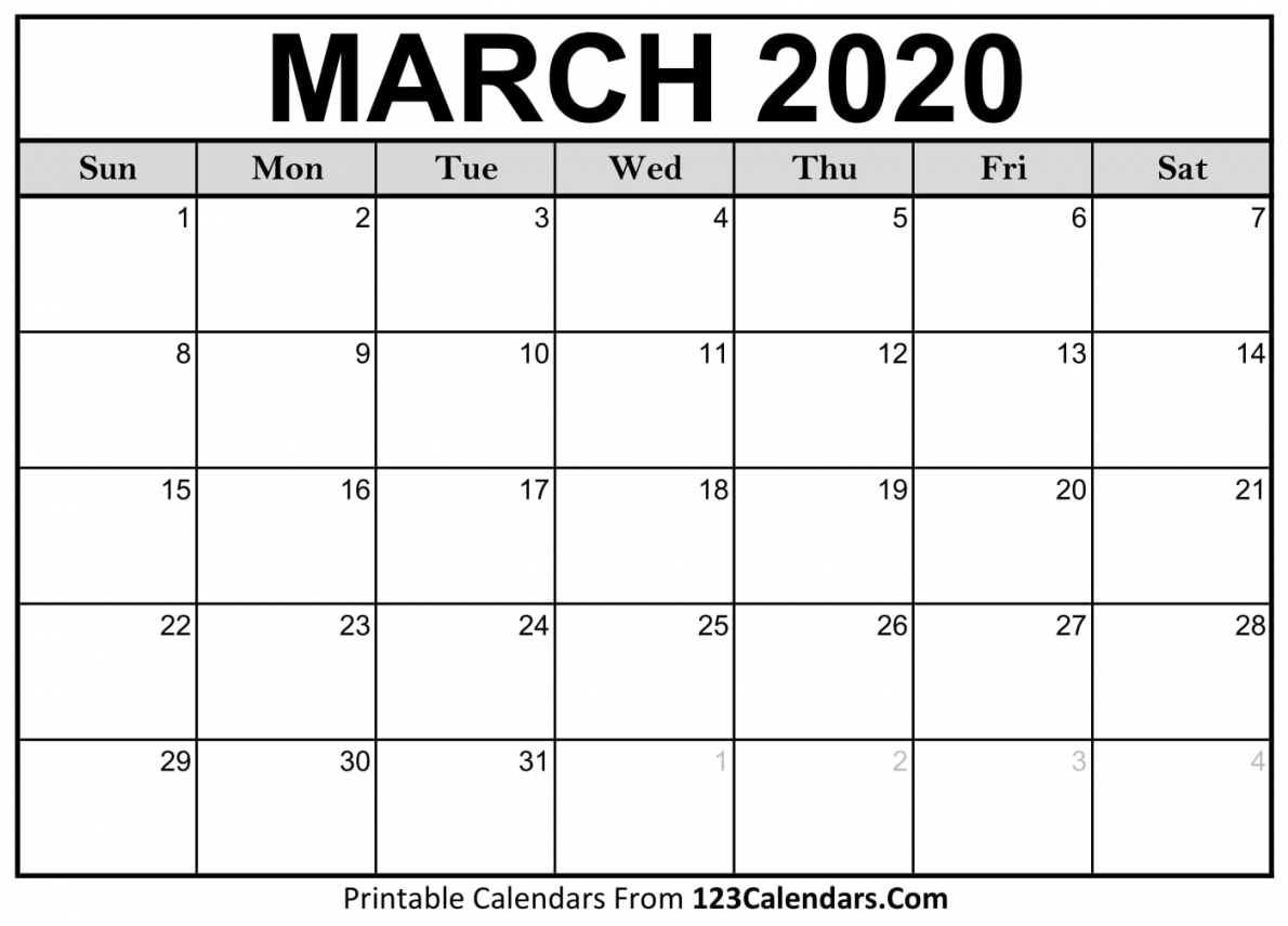 March 2020 Calendar Printable