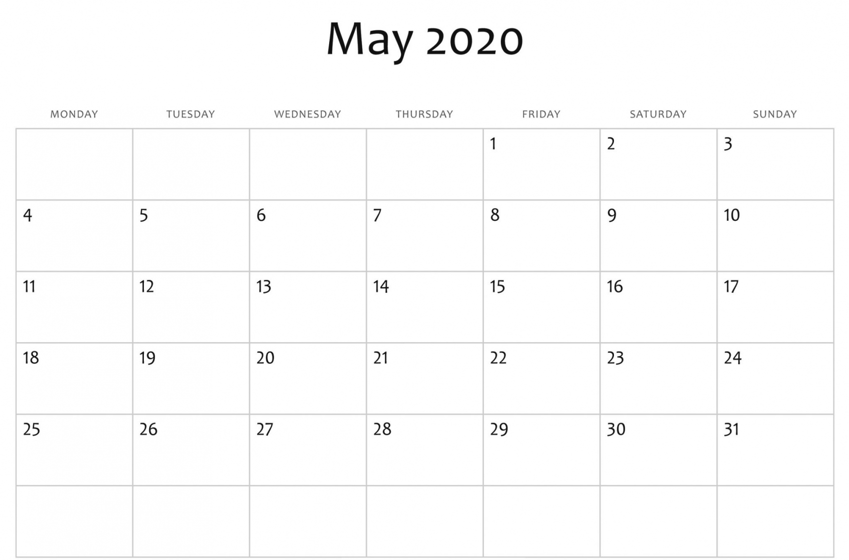 Printable Word Calendar 2020