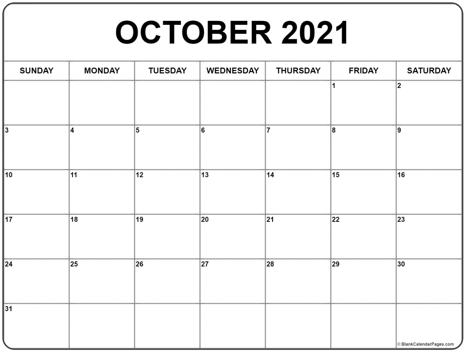 Free Printable Calendar October 2021