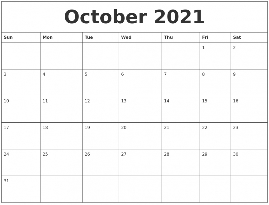 Free Printable Calendar October 2021