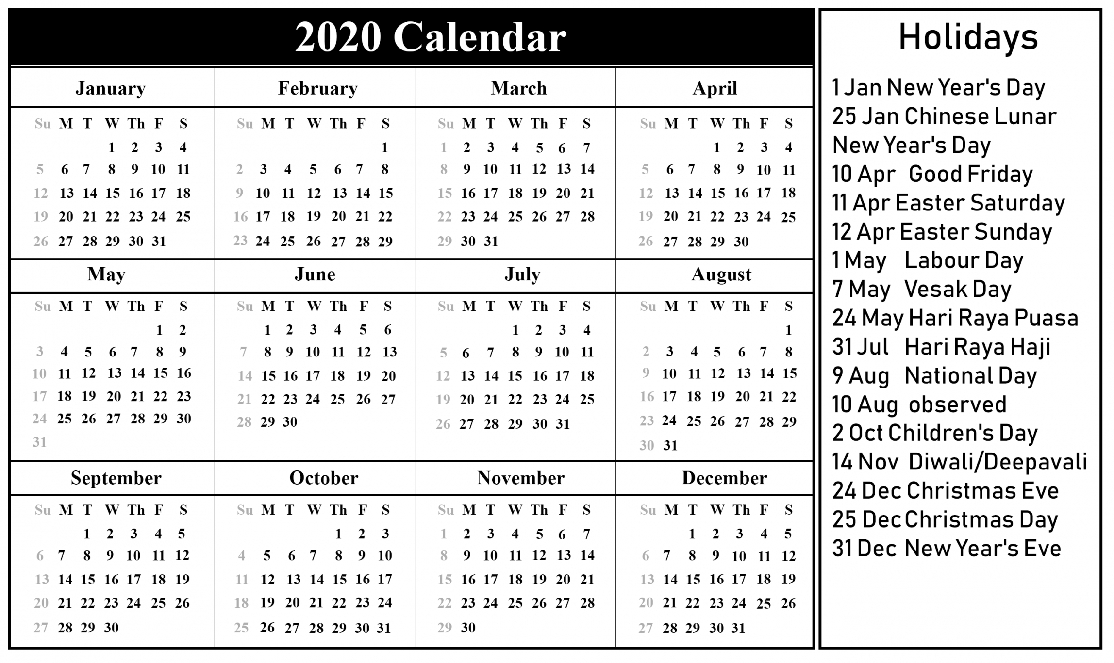 Free Online Printable Calendars 2020