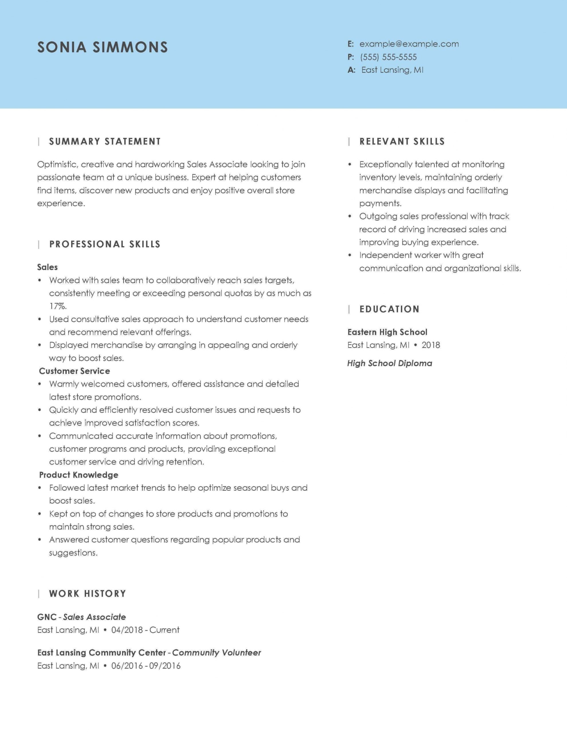 Sales Associate Resume Examples