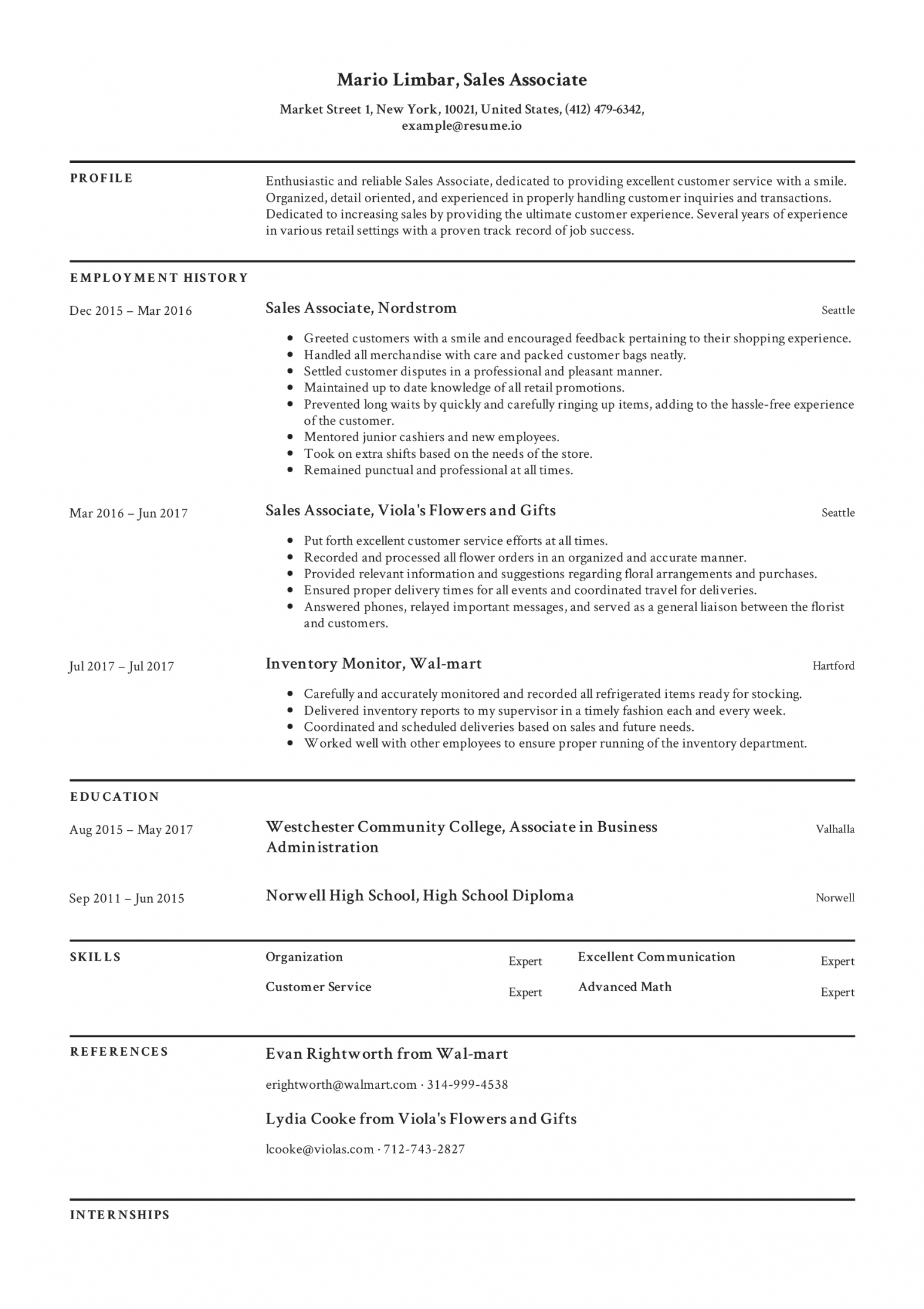 Sales Associate Resume Examples