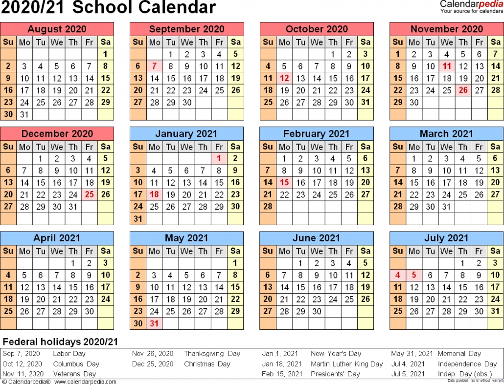 2020 And 2021 School Calendar Printable