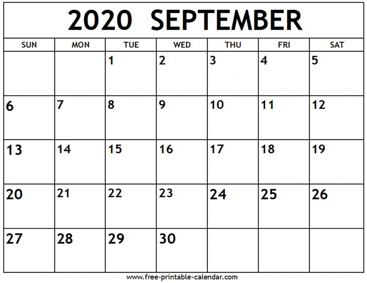 Printable Calendar September 2020