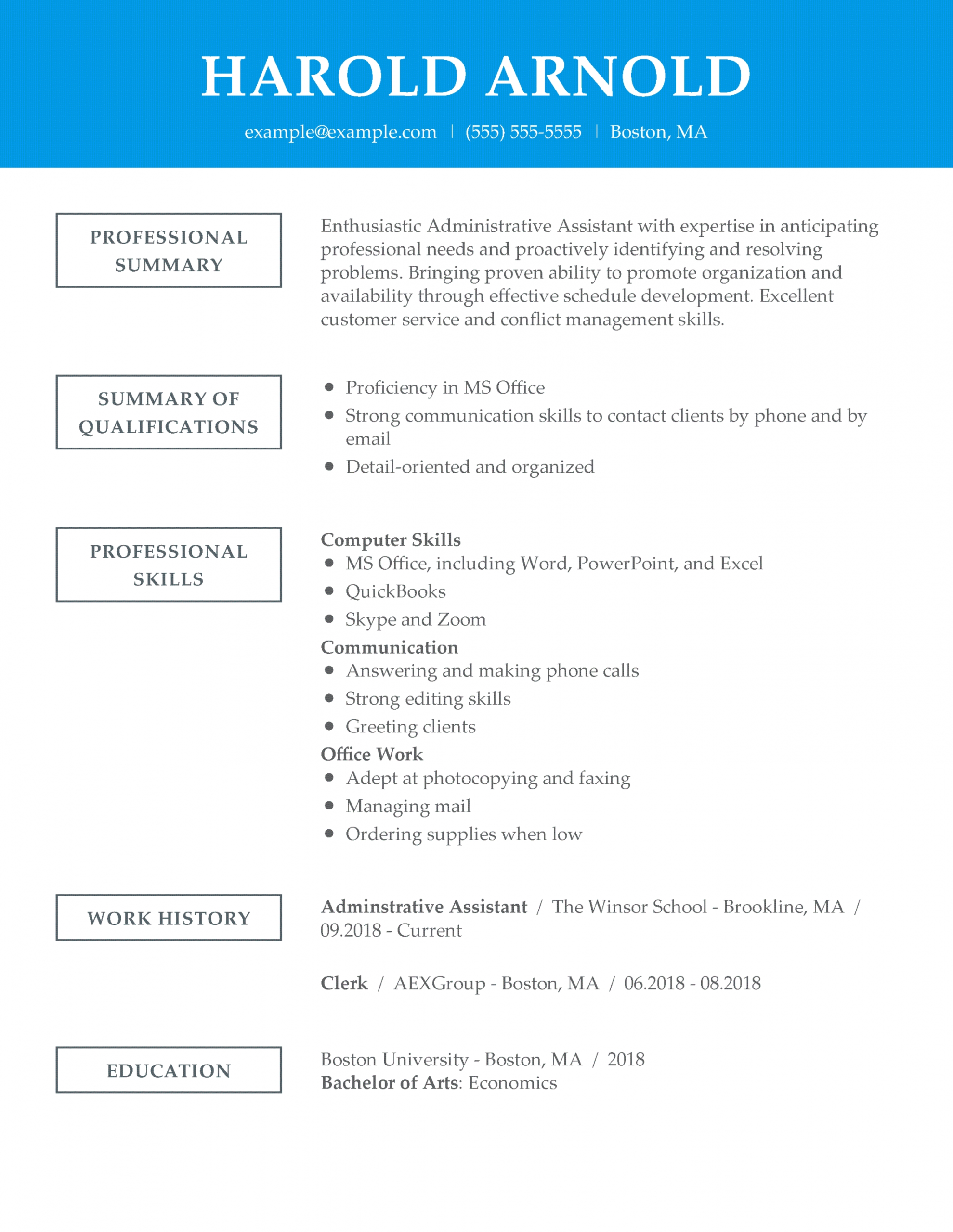 Resume Examples For Administrative Assistant