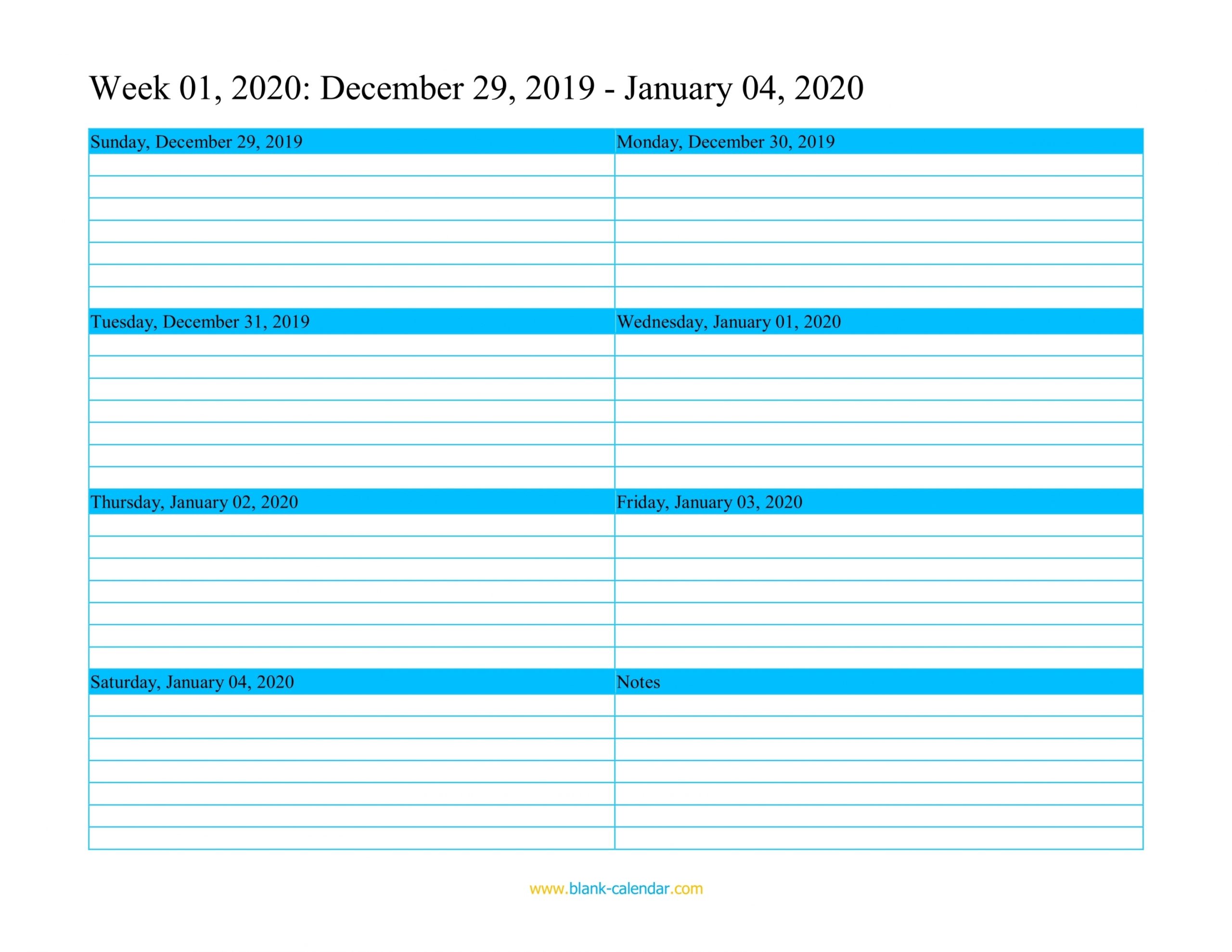 Weekly Printable Calendar 2020