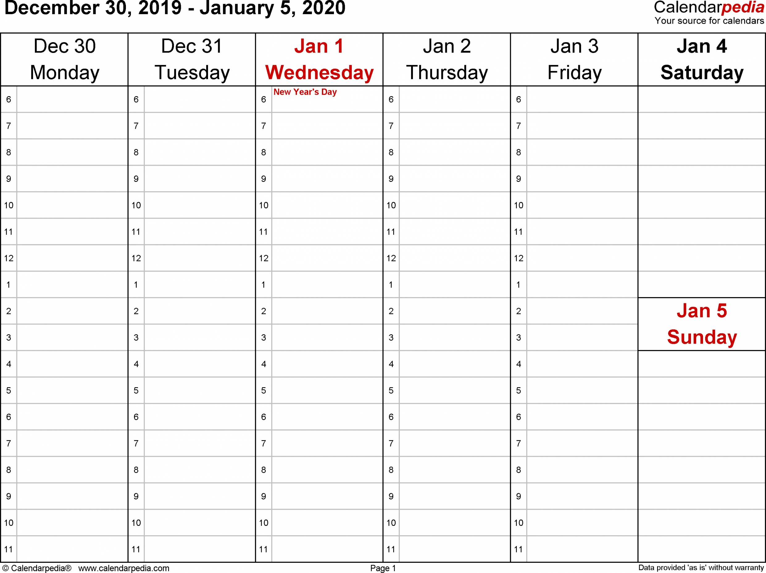 Free Printable Weekly Calendar 2020