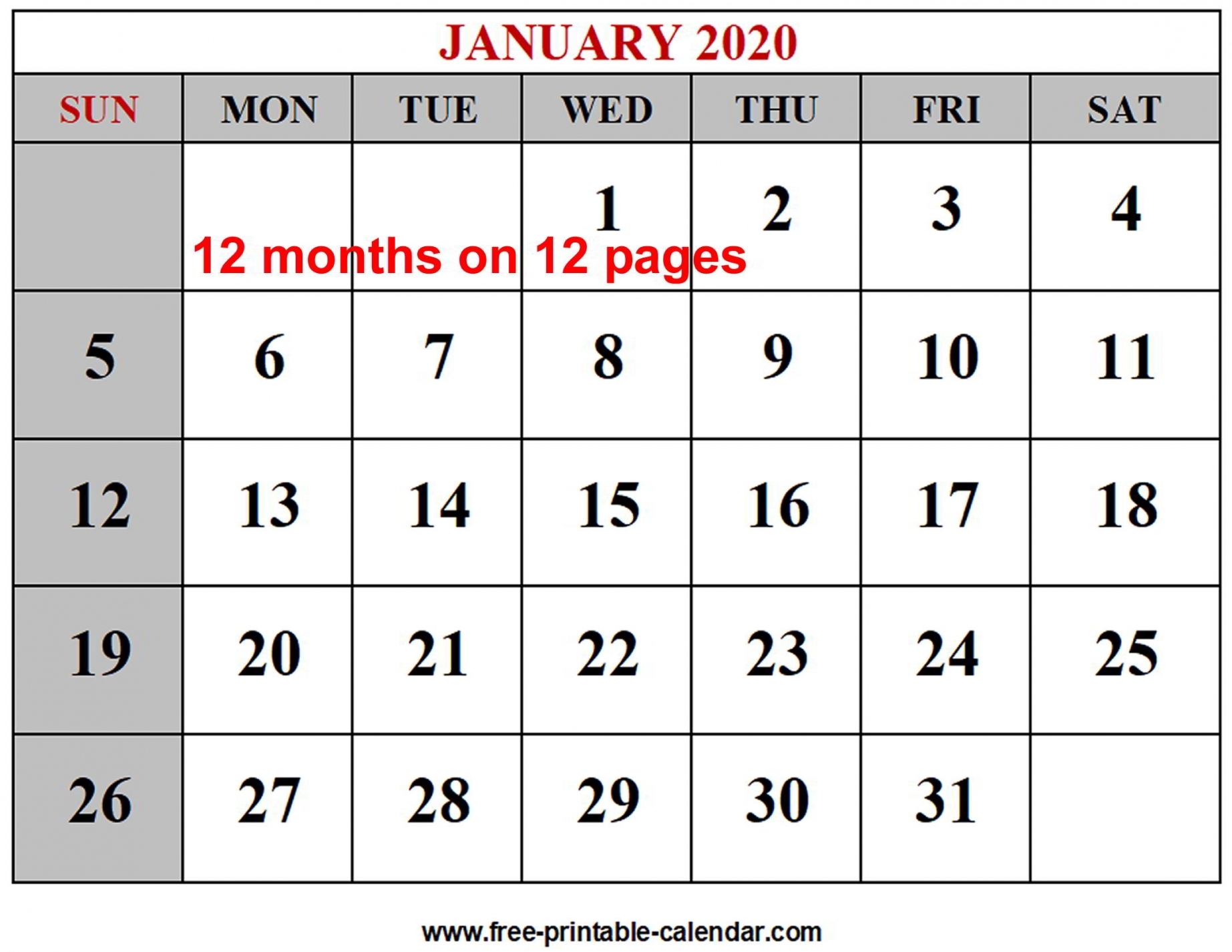 2020 Printable Calendar Pages