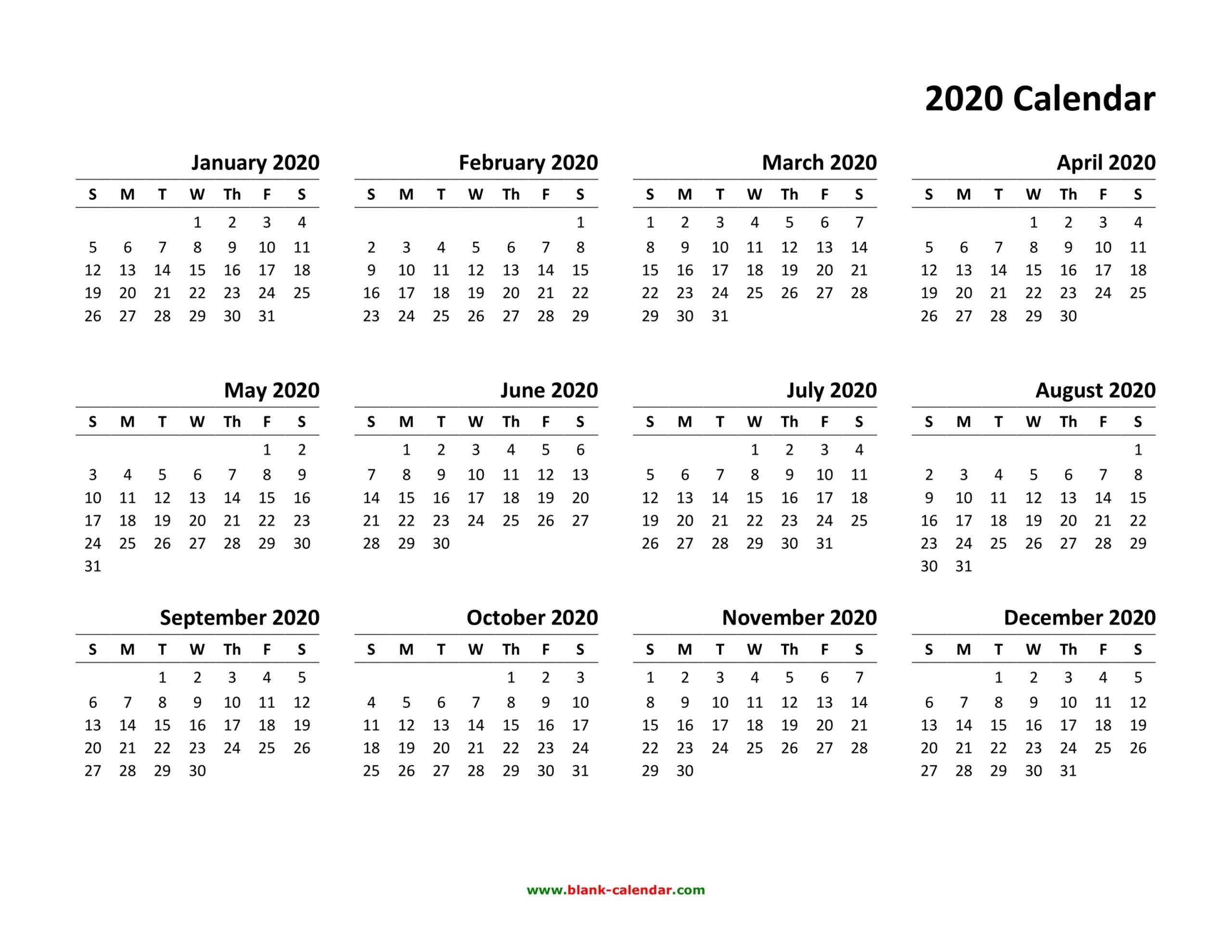 2020 Printable Calendar Pdf