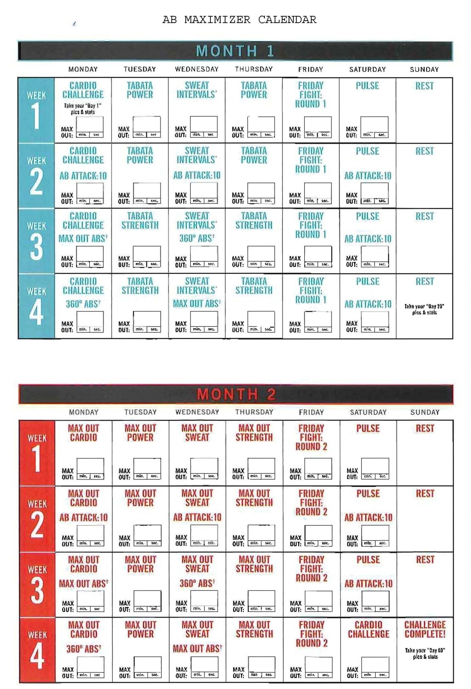 Printable Insanity Calendar 2020