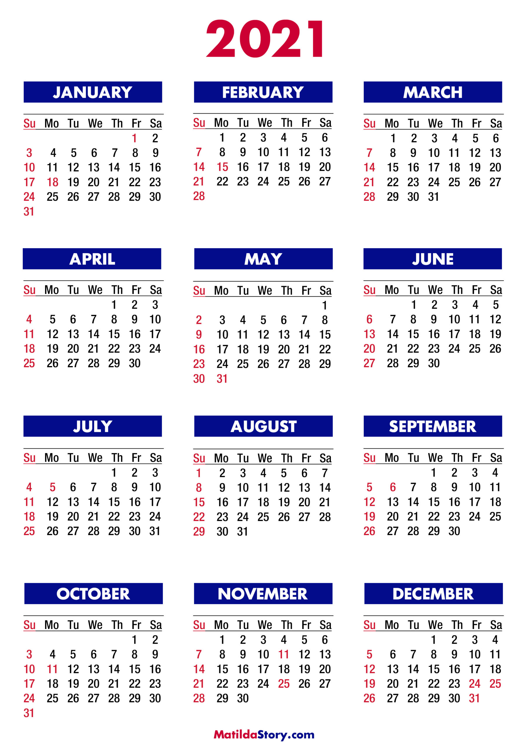Free 2021 Calendar Printable Pdf
