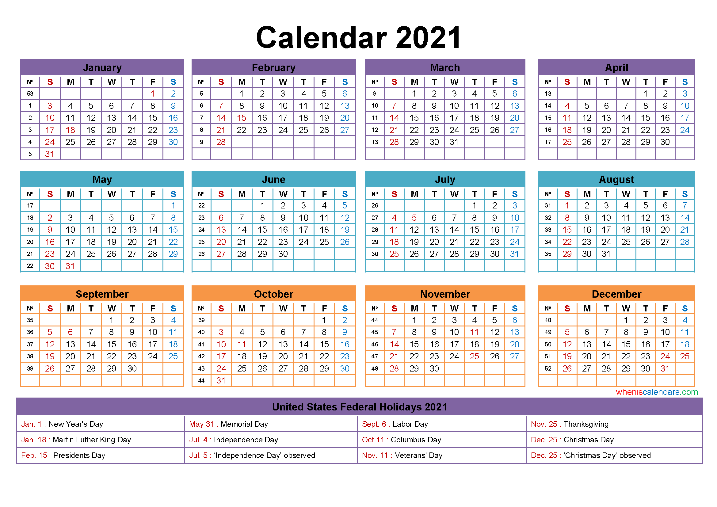 2021 Calendar Editable Printable