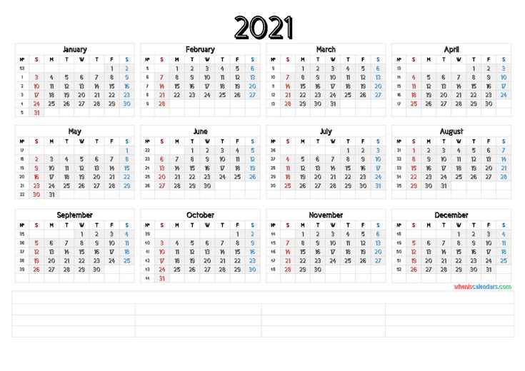 Printable 2021 Calendar By Week