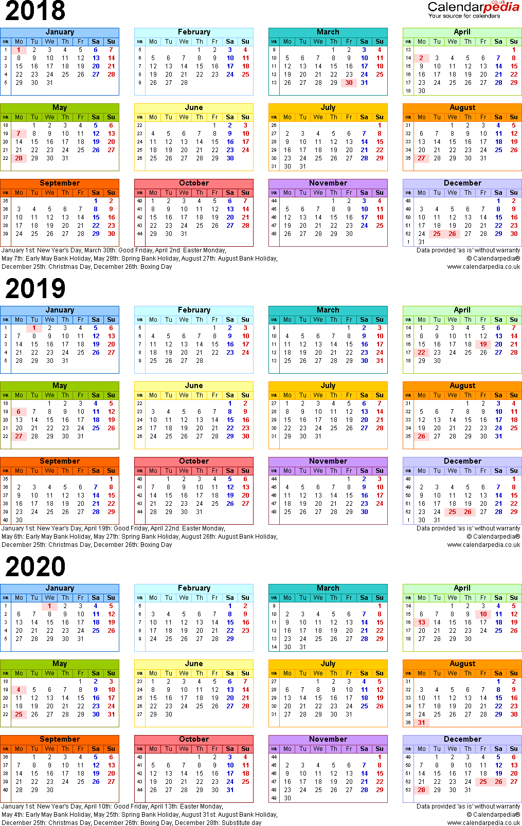 3 Year Calendar 2018 To 2021 Printable