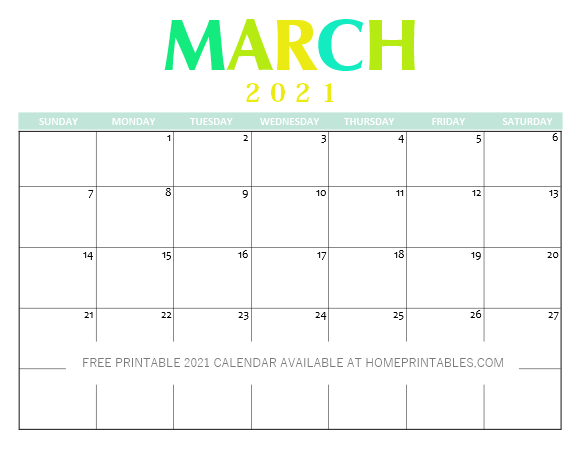 March 2021 Calendar Printable Cute - April 2021