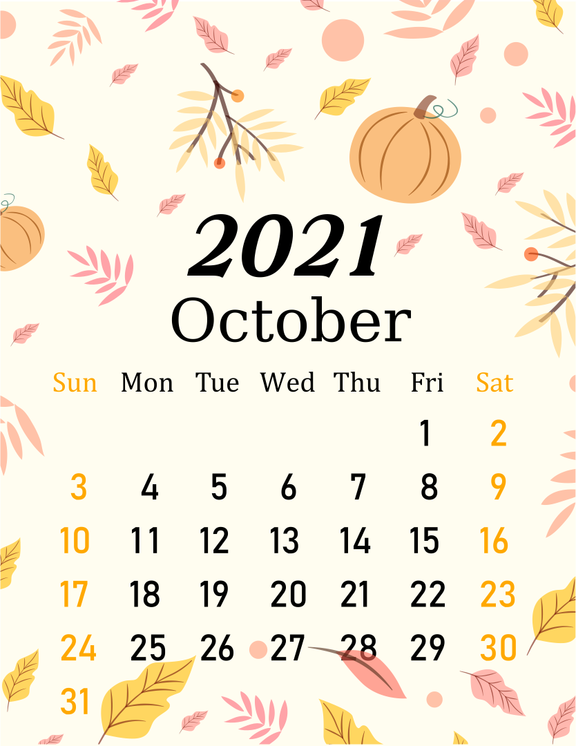 October Printable Calendar 2021