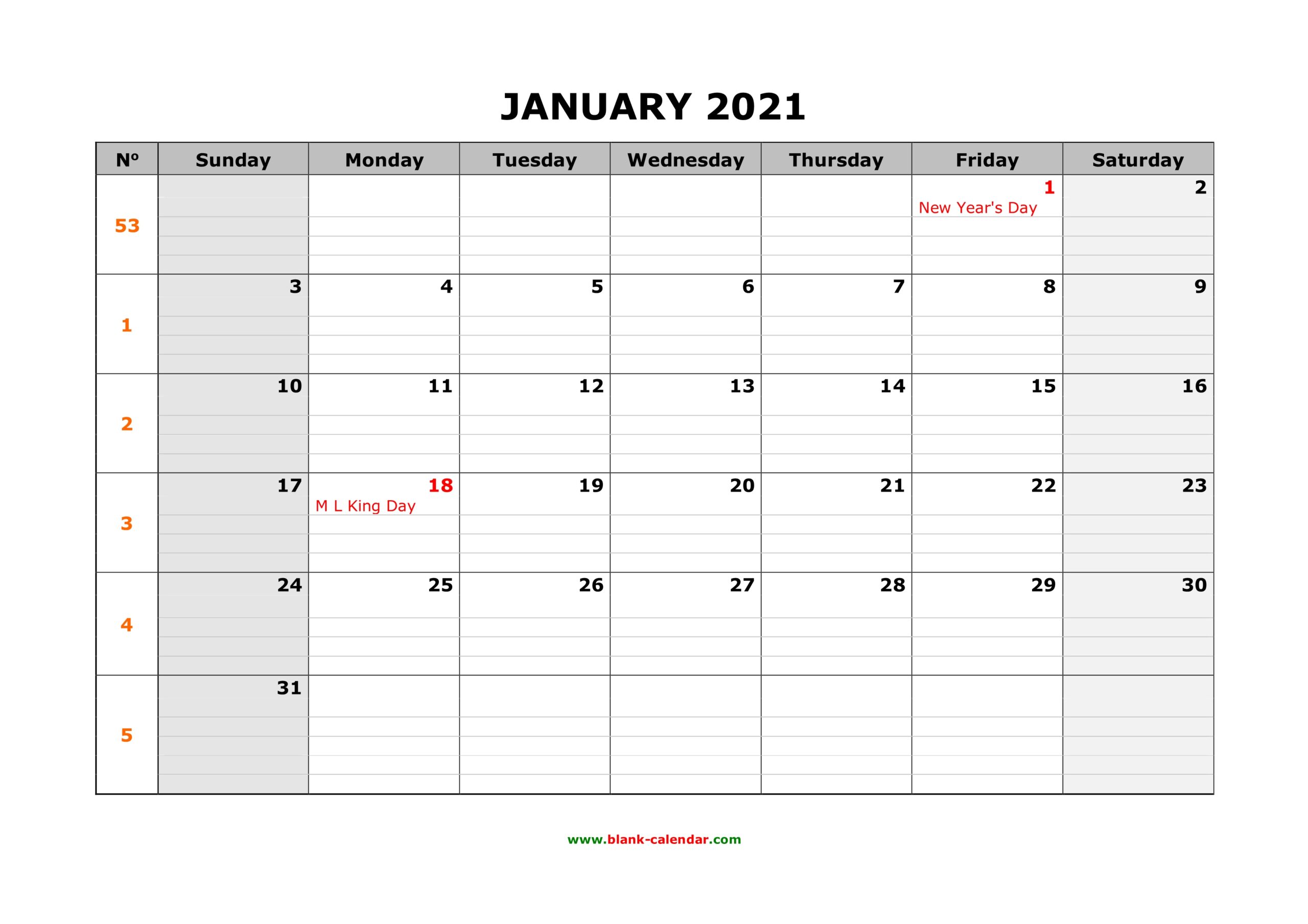 Big Calendar 2021 Printable