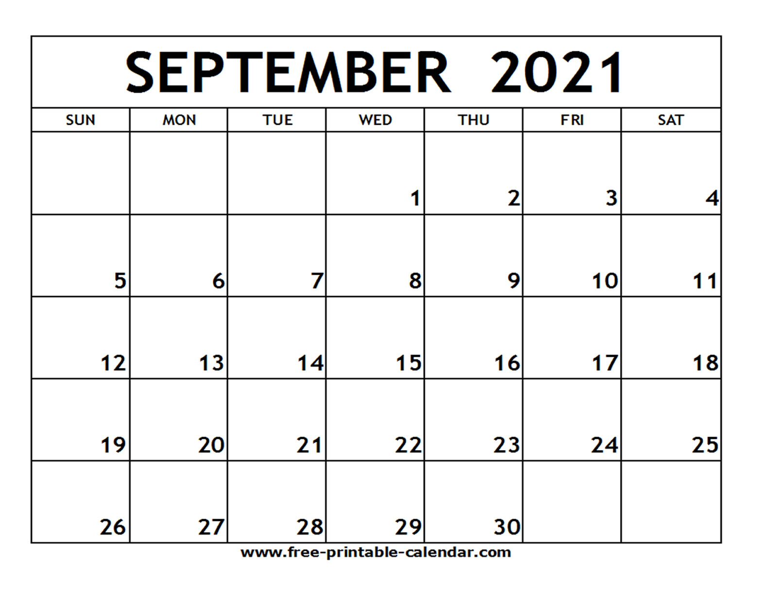 September Calendar 2021 Printable