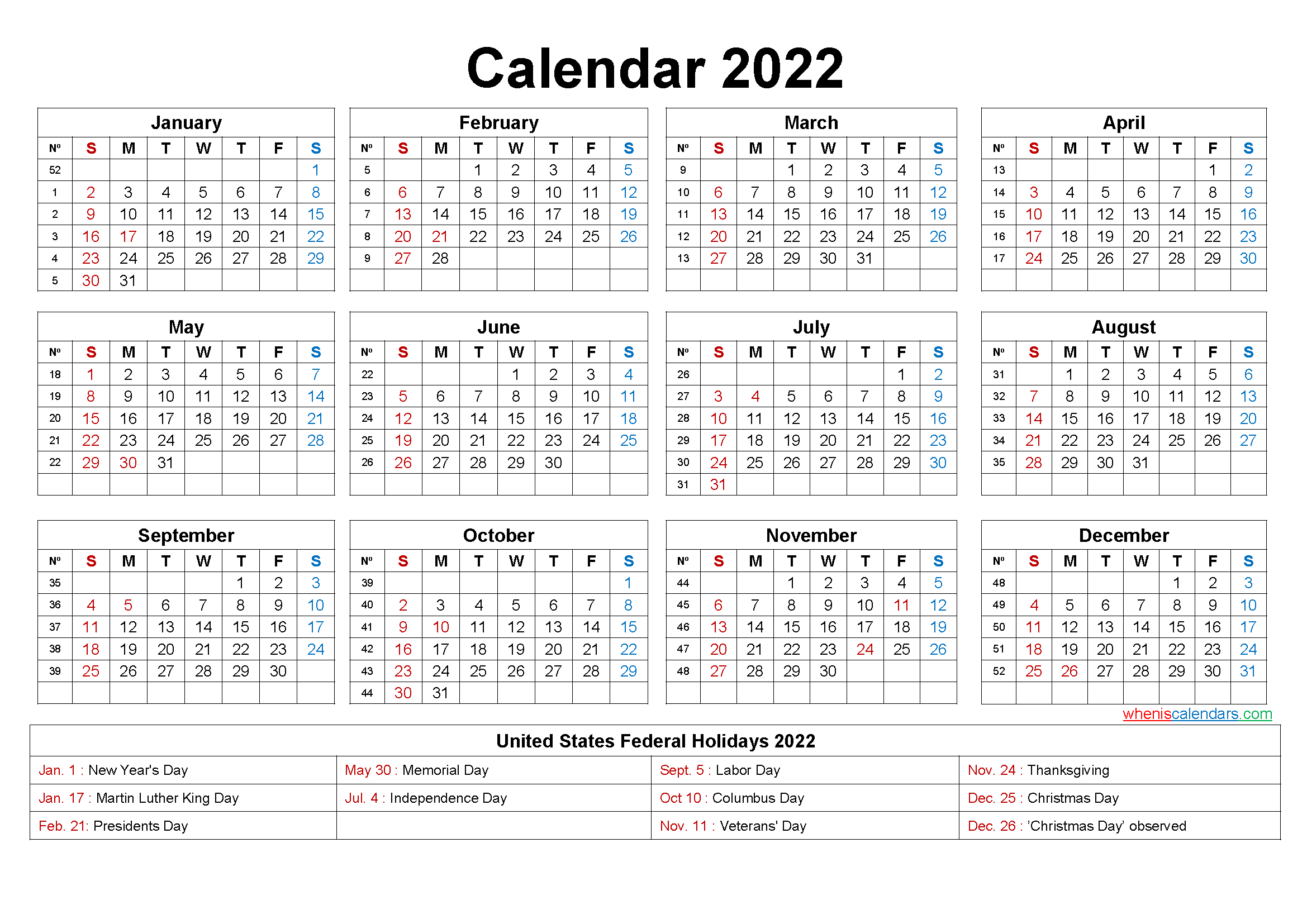 Weekly Calendar Printable 2022