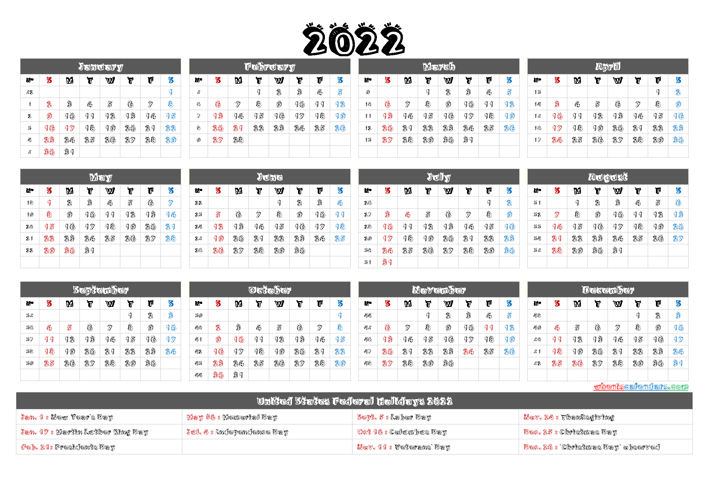 Calendars 2022 Printable