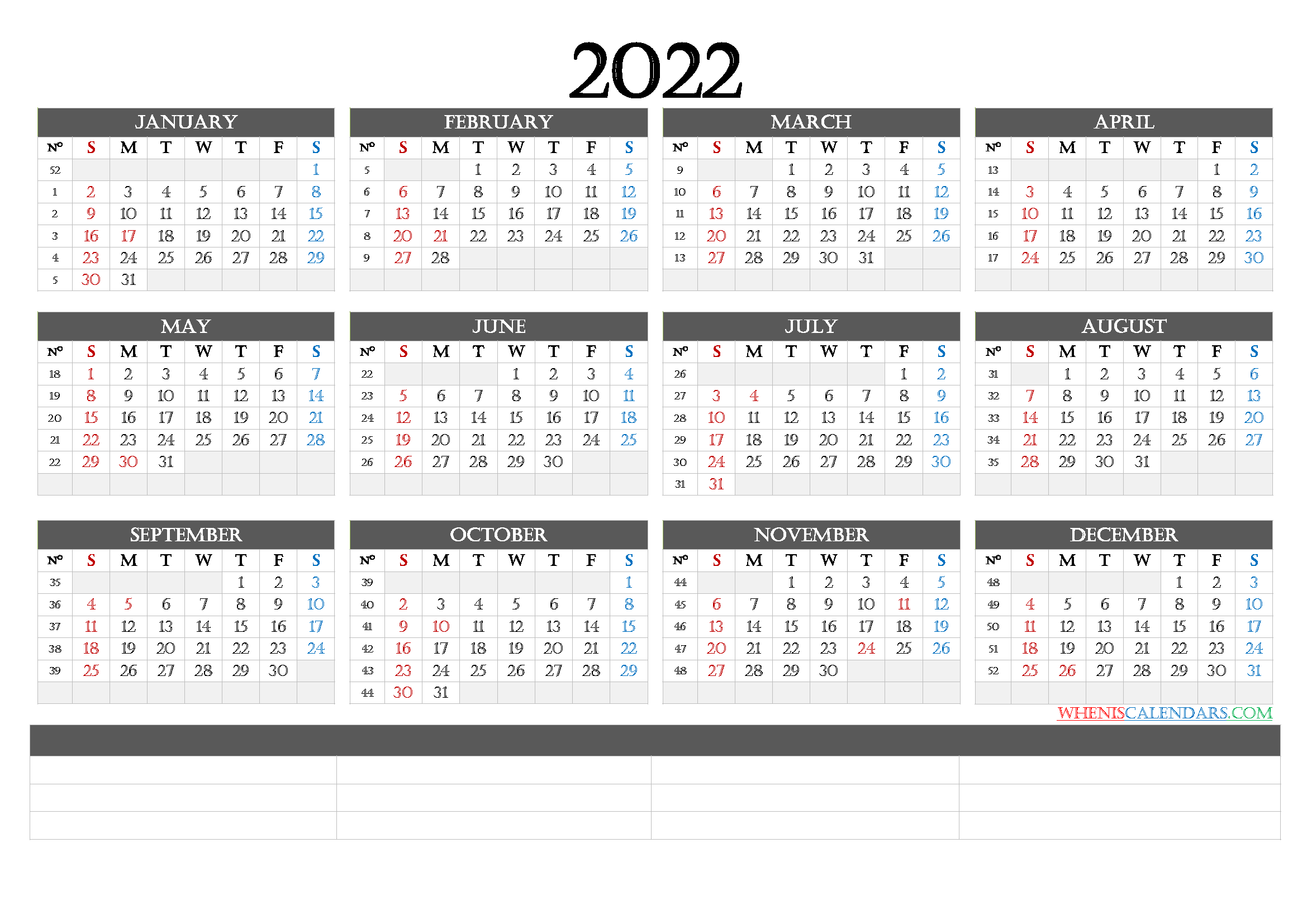 Blank Calendar 2022 Printable