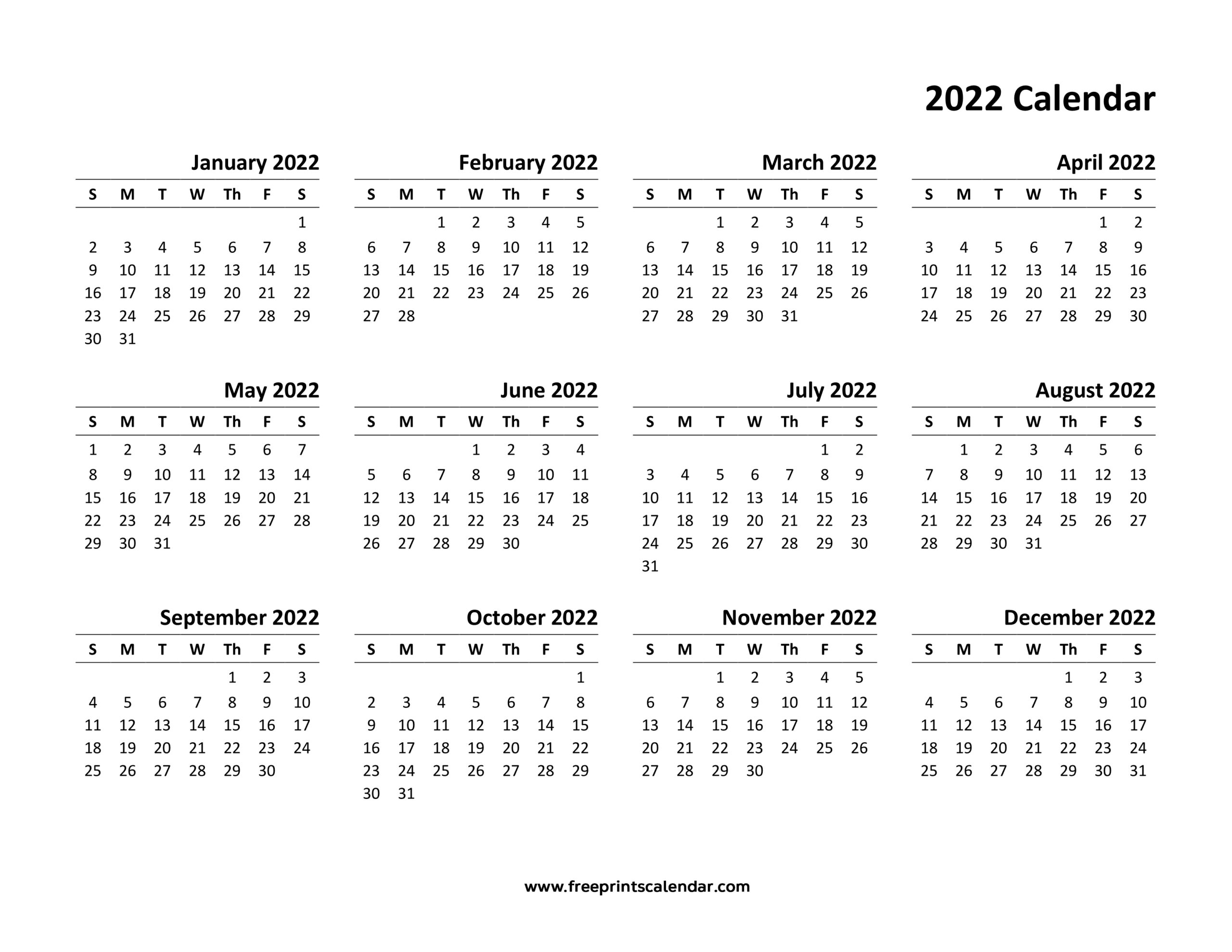Printable Daily Calendar 2022