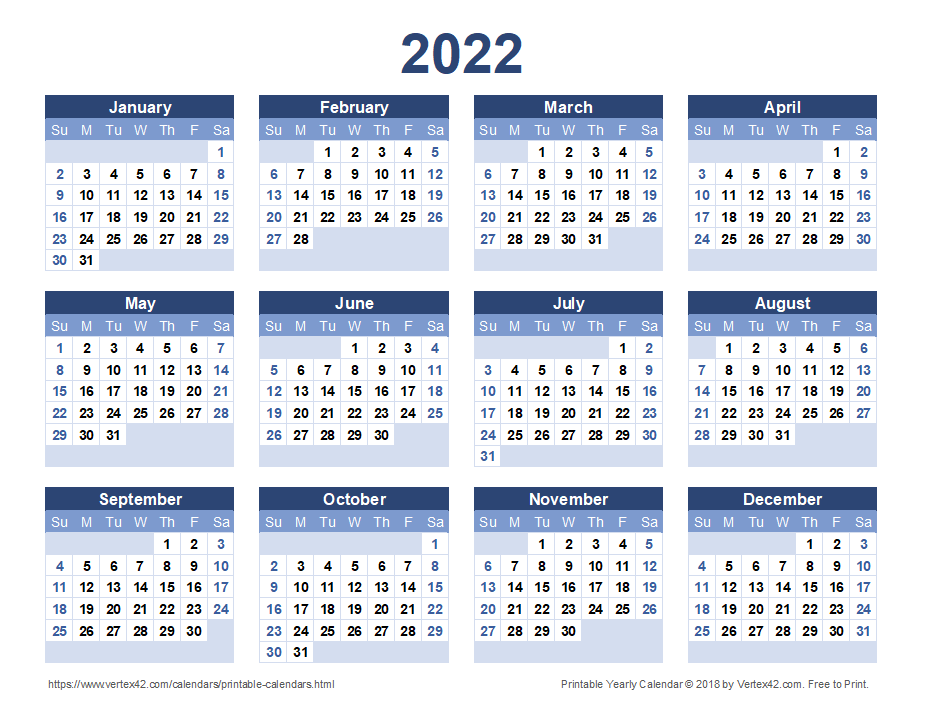 2022 Printable Calendar By Month