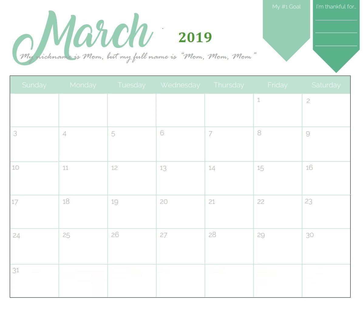 Blank Printable Calendar March 2021