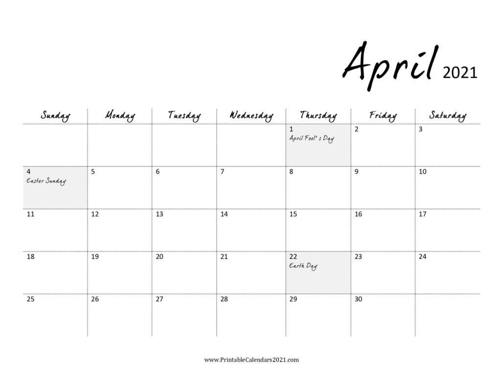 April 2021 Calendar With Holidays Printable