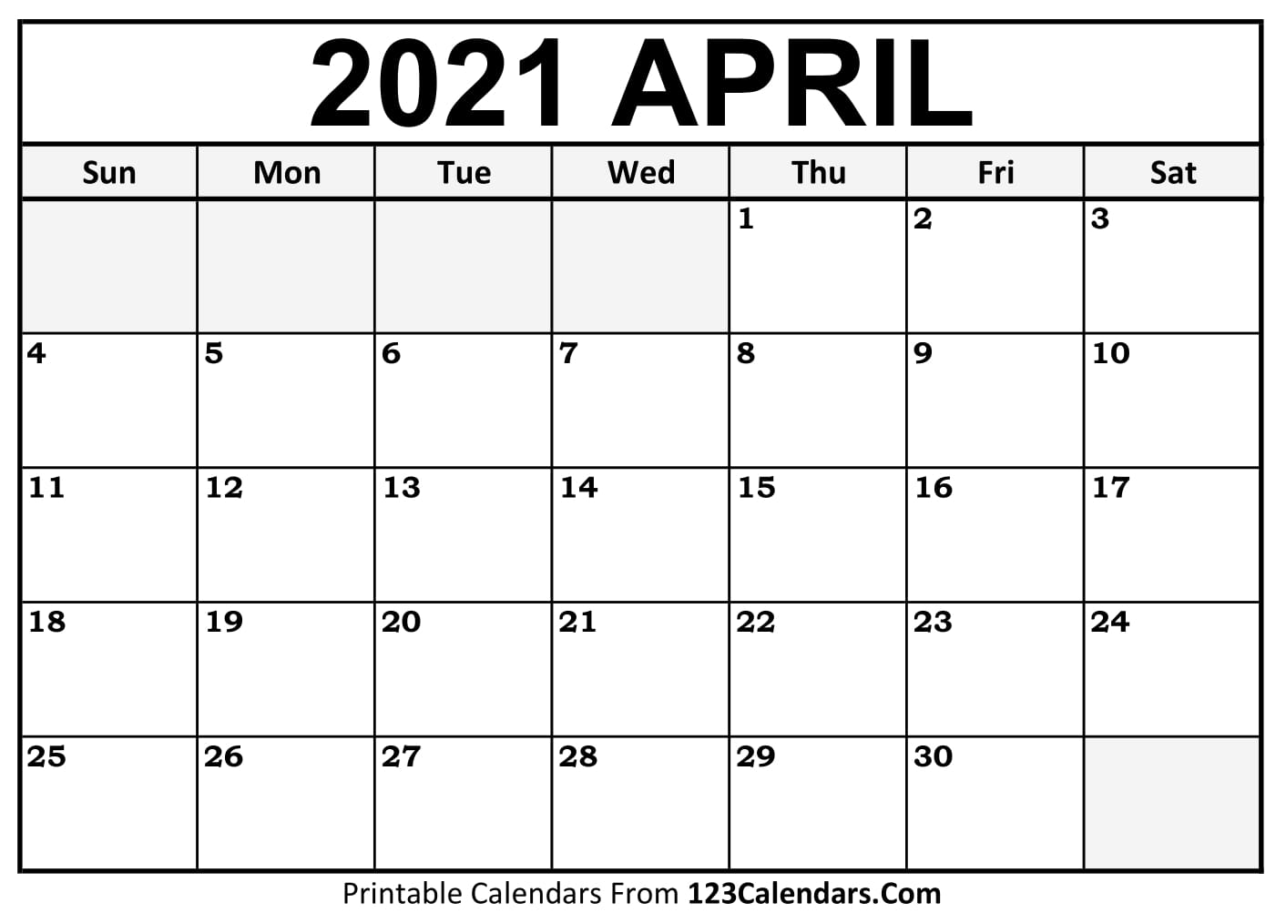 Calendar 2021 April Printable