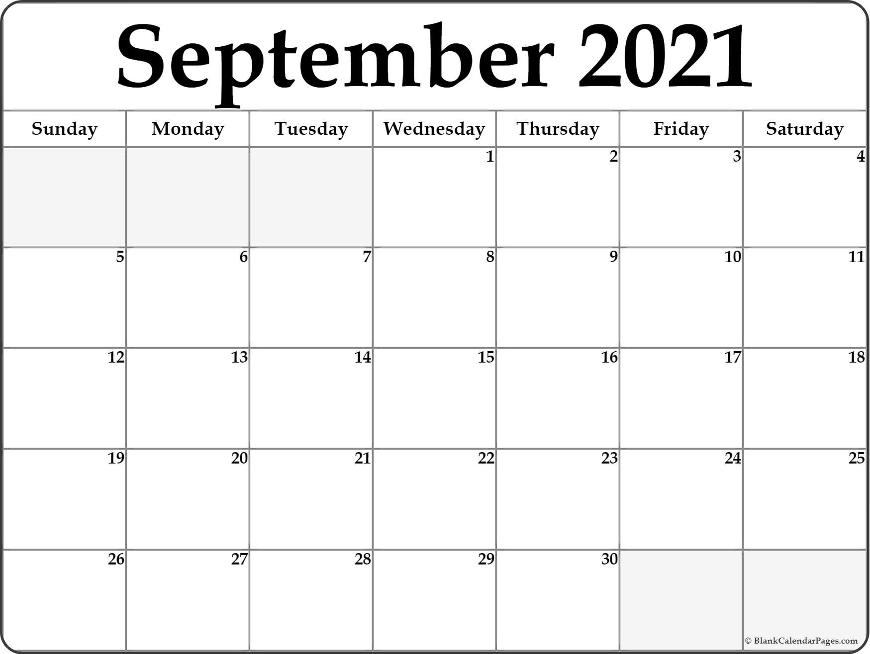 Free Printable September 2021 Calendar