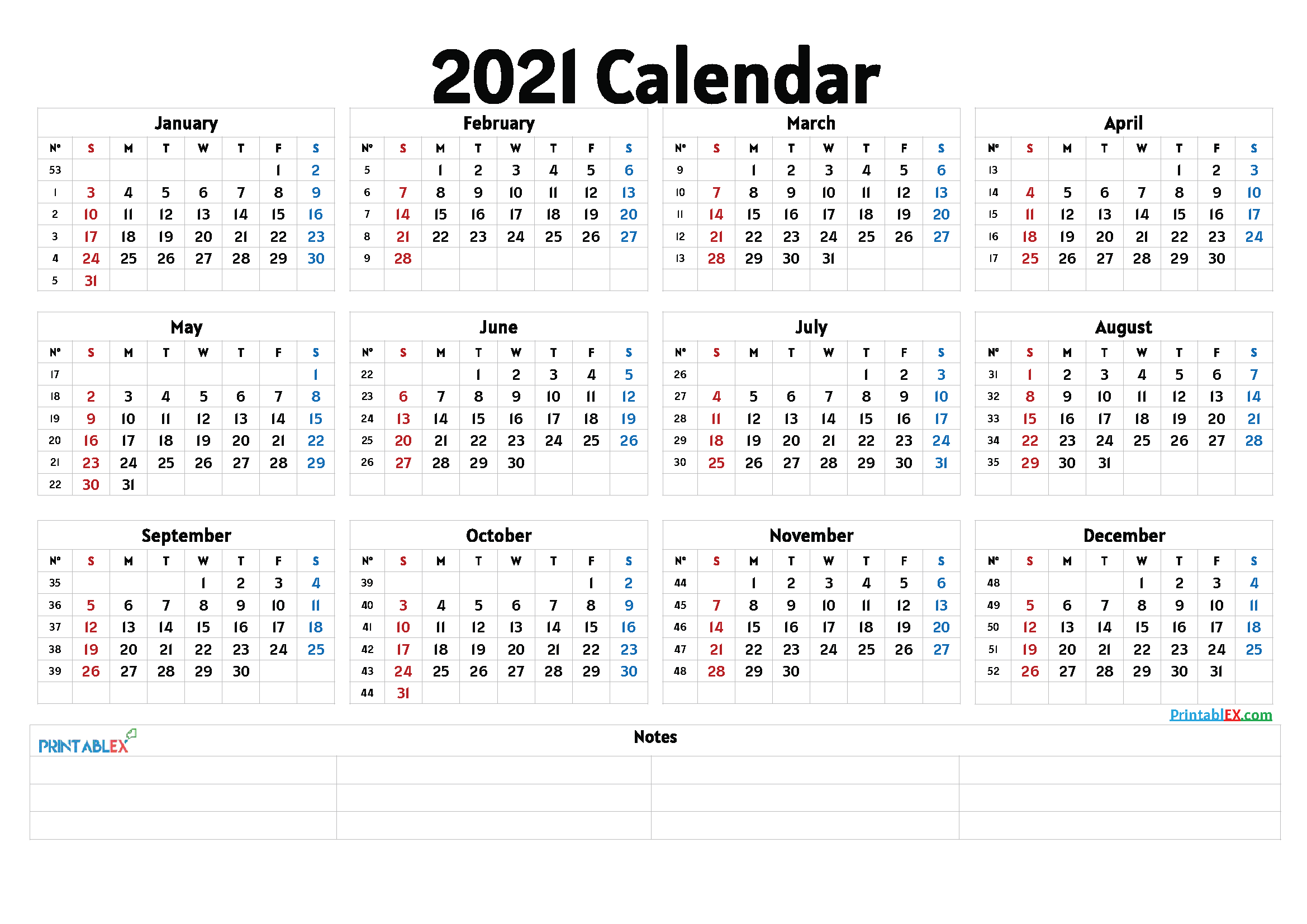 Printable Blank Calendar 2021