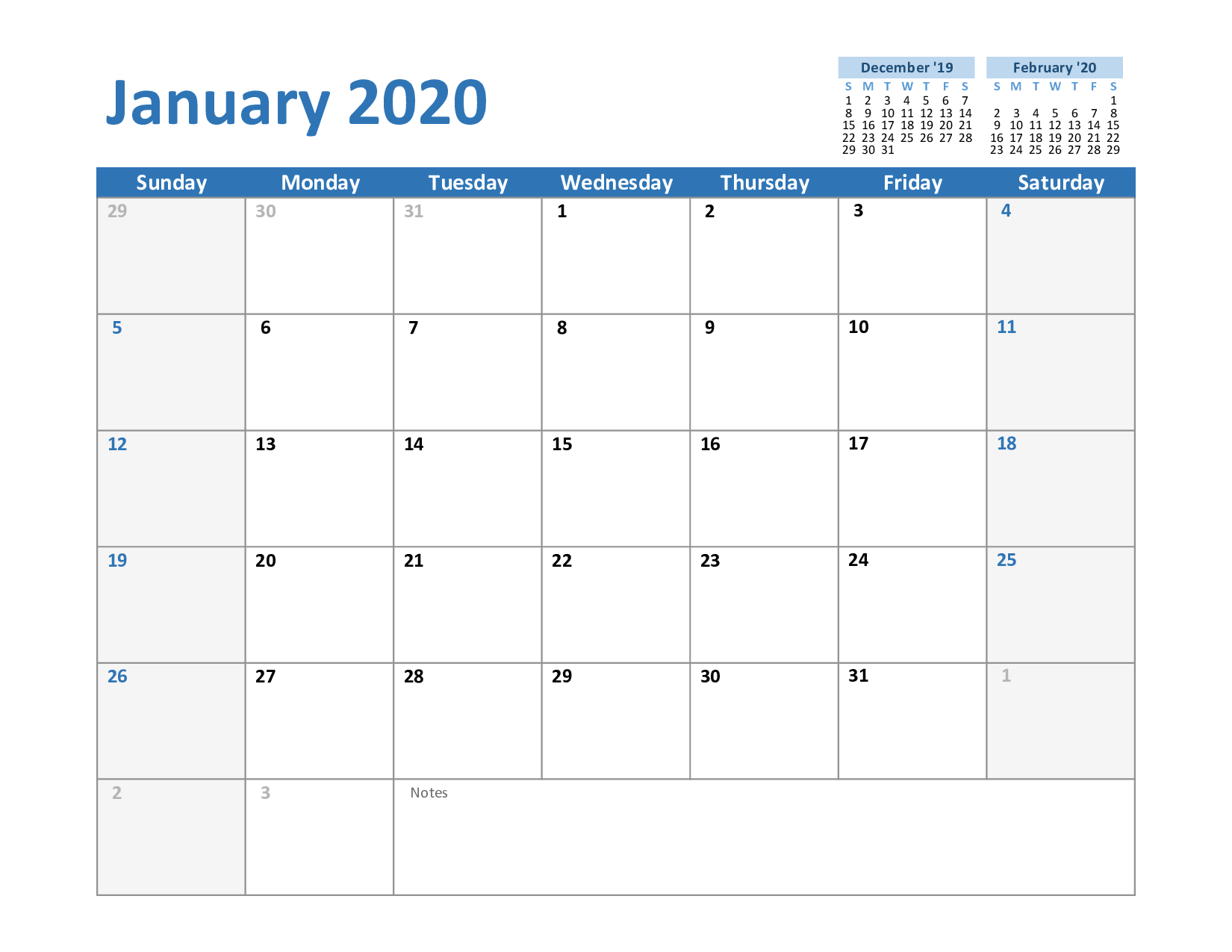 Printable January 2020 Calendar - Free Blank Templates ...