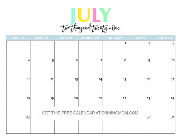 May June July 2021 Calendar Printable
