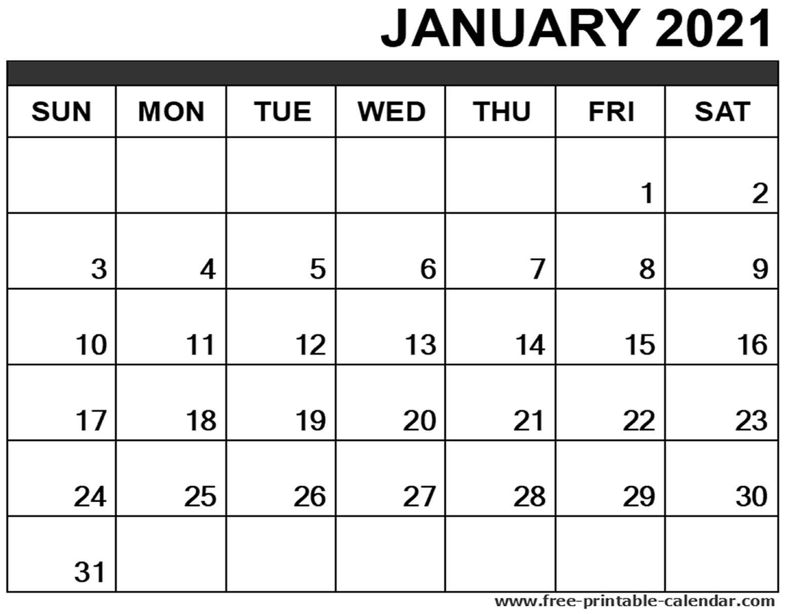 Free January 2021 Printable Calendar