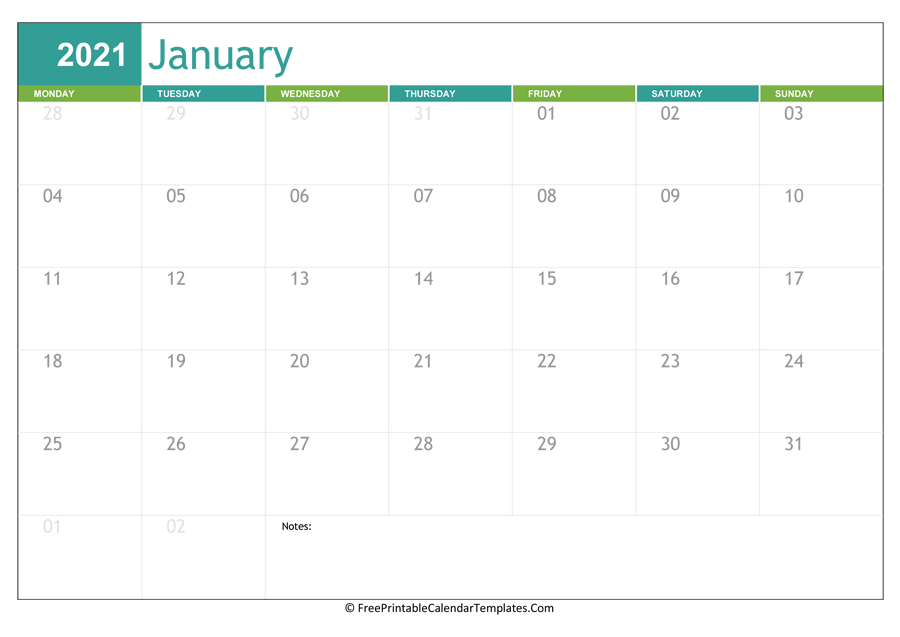 December 2021 January 2021 Calendar Printable