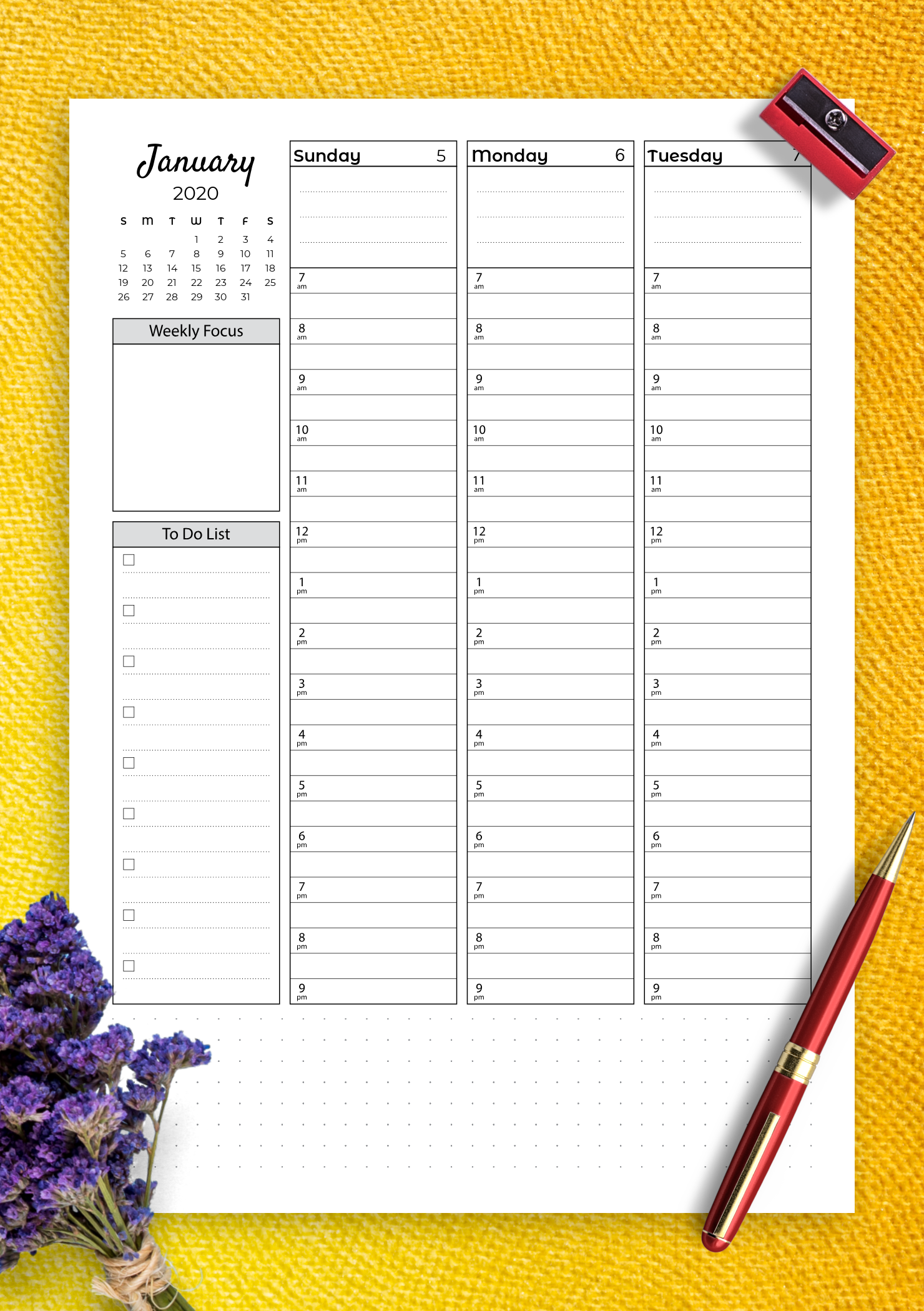 Printable Calendar Weekly Hourly