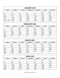 Printable Two Month Calendar 2021