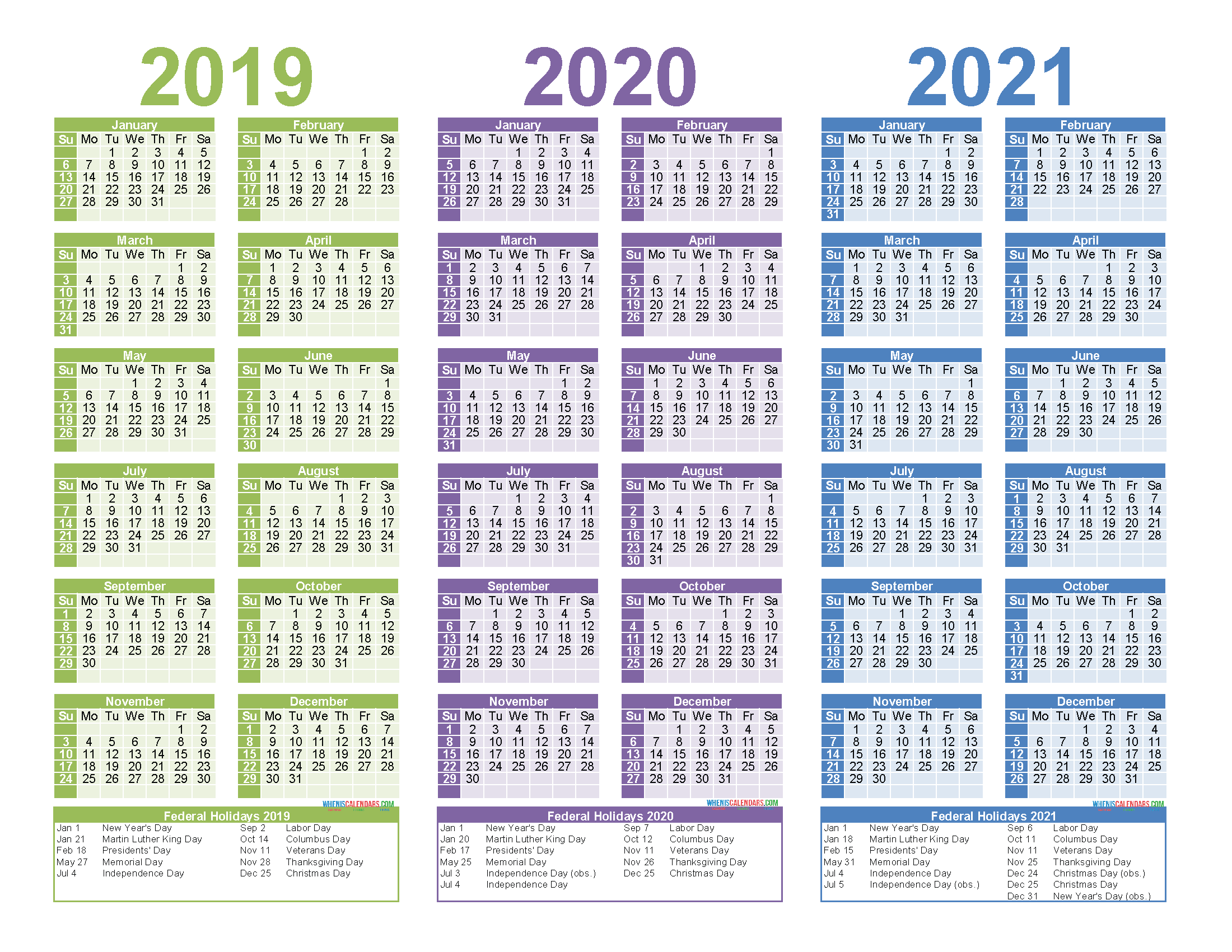 2019 to 2021 3 Year Calendar Printable Free PDF, Word ...