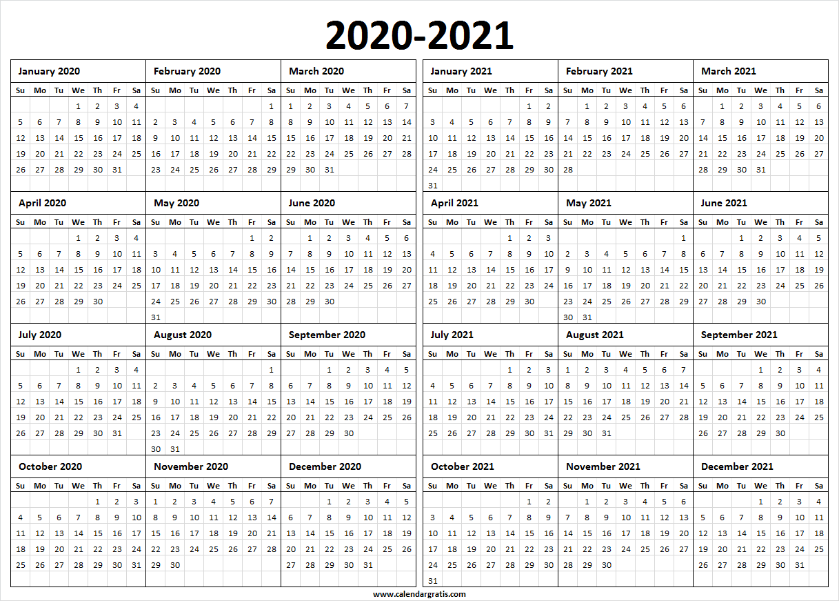 2020 And 2021 Calendar Excel