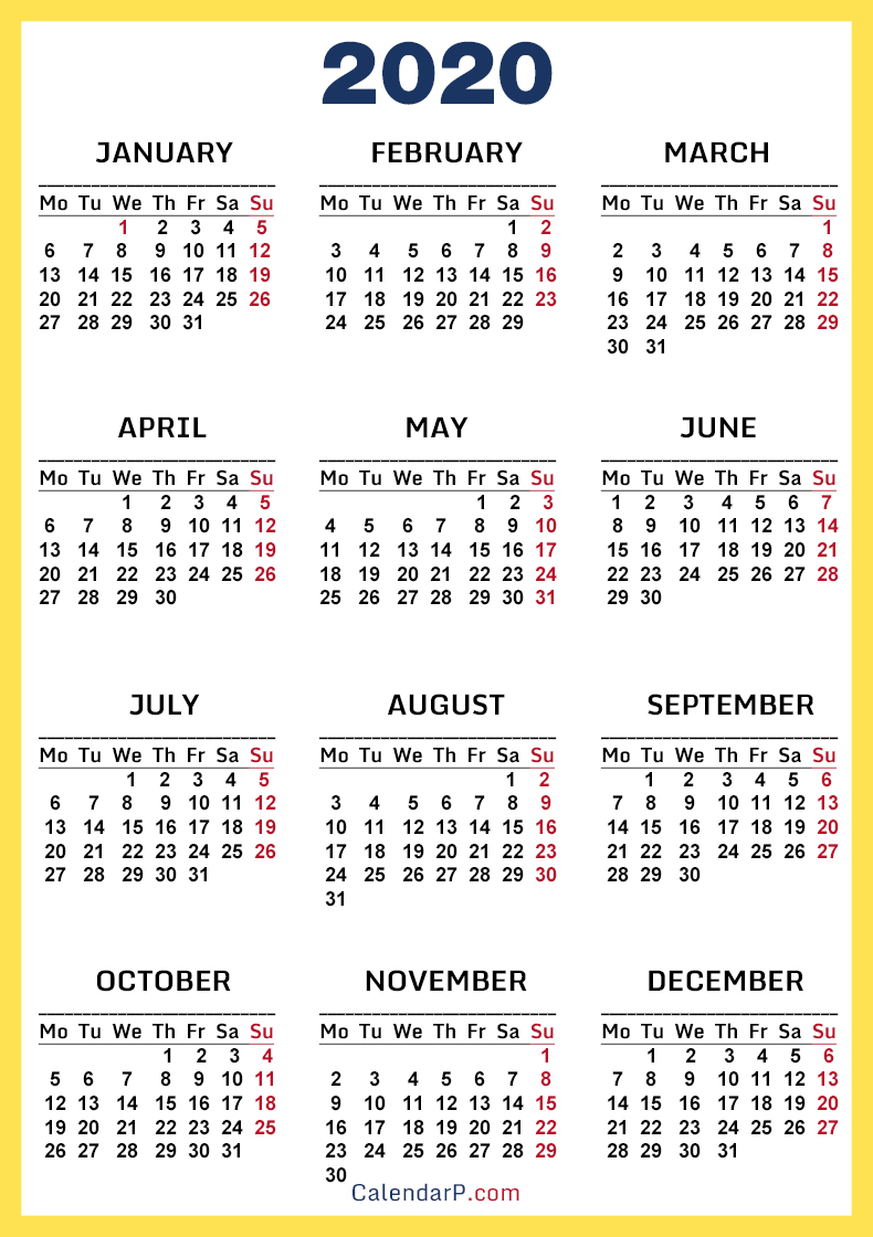 2020 And 2021 Calendar Printable Free
