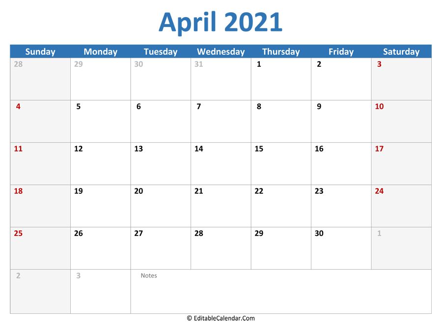 Calendar Printable 2021 April