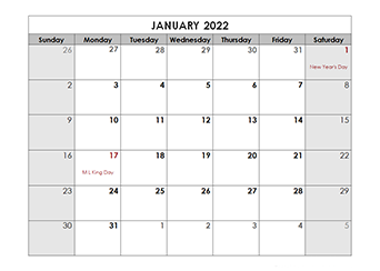2022 Calendars With Holidays Printable