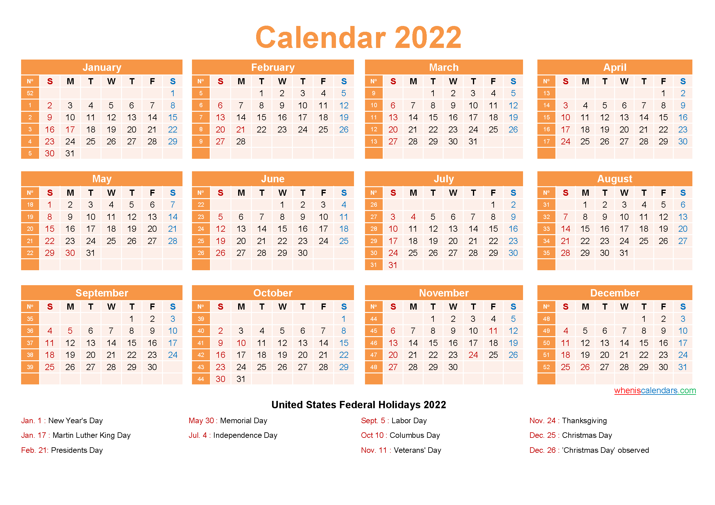 Desk Calendar 2022 Printable