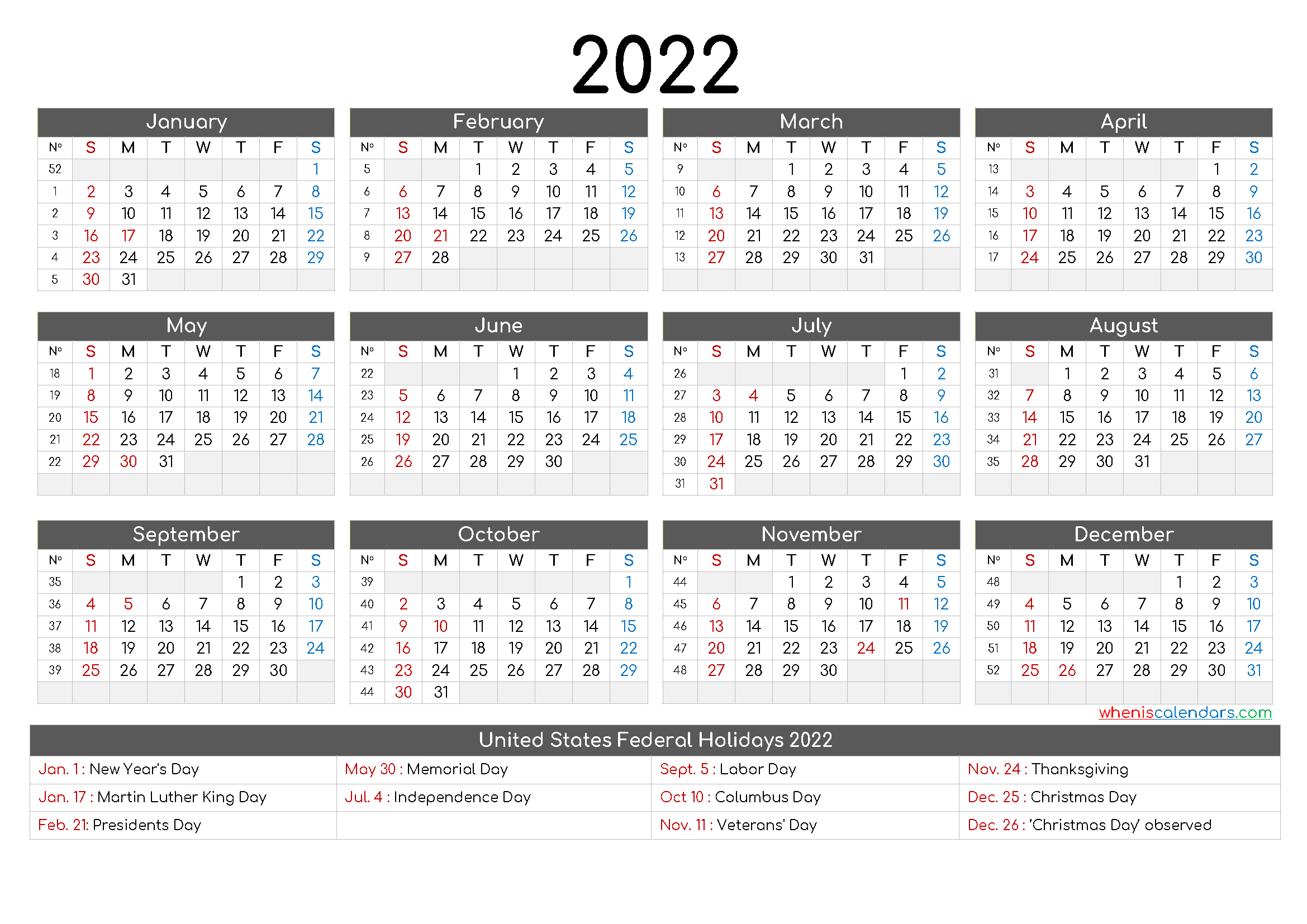 Printable Calendar 2022 Australia